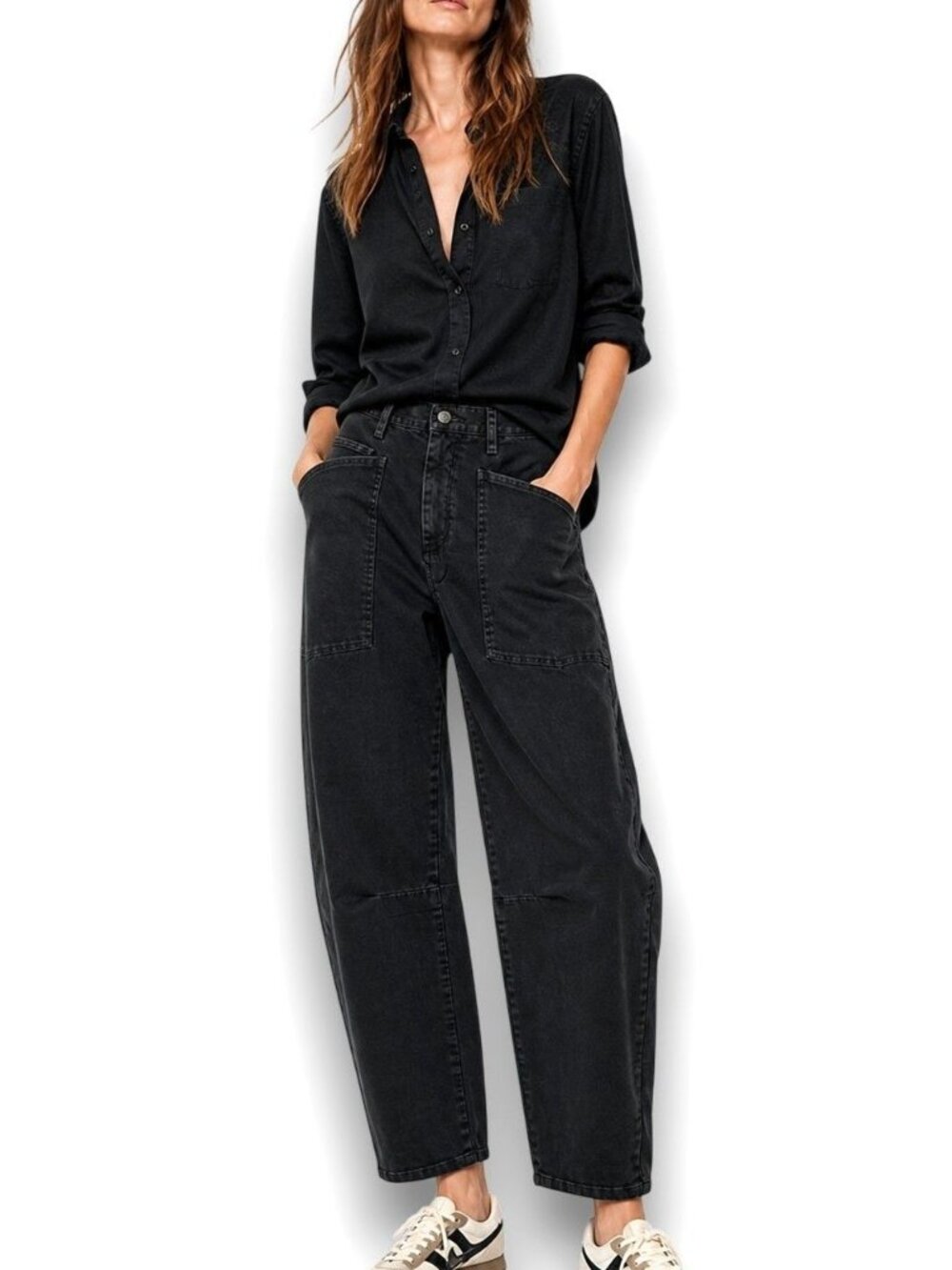 Nili Lotan Shon Barrel Leg Pants Mid-Rise Trouser